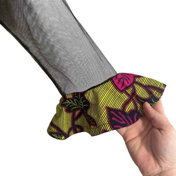 Labisi Adrian Custom Bridal Vibrant Floral Peplum Ankara with Sheer Sleeves - Picture 4 of 11